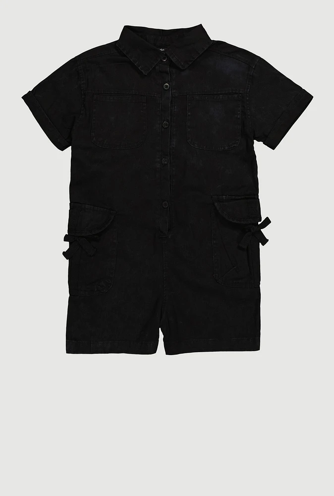 Girls Button Front Utility Romper,