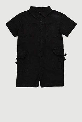 Girls Button Front Utility Romper,