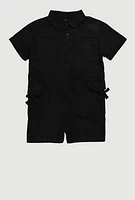 Girls Button Front Utility Romper, 7-8