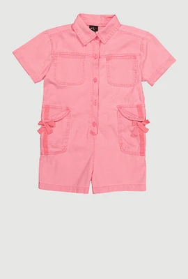 Girls Button Front Utility Romper, Pink,