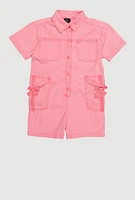 Girls Button Front Utility Romper, Pink,
