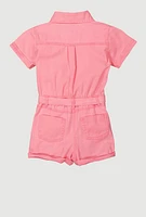 Girls Tie Waist Belted Utility Cargo Romper, Pink, Size 14-16