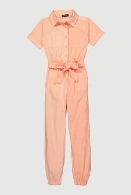Girls Color Blocked Short Sleeve Jumpsuit, Pink, Size 14-16