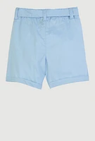 Little Girls Tie Waist Belted Cargo Pocket Shorts, 5
