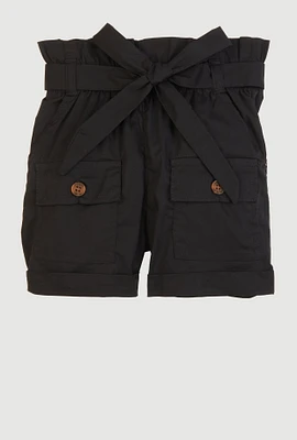 Little Girls Paper Bag Waist Cargo Pocket Shorts,