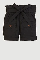 Little Girls Paper Bag Waist Cargo Pocket Shorts,