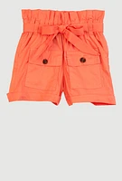 Little Girls Paper Bag Waist Cargo Pocket Shorts,