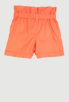 Little Girls Paper Bag Waist Cargo Pocket Shorts,