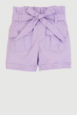 Little Girls Paper Bag Waist Cargo Shorts, Purple, Size 6X