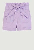 Little Girls Paper Bag Waist Cargo Shorts, Purple, Size 6X
