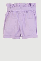 Little Girls Paper Bag Waist Cargo Shorts, Purple, Size 6X
