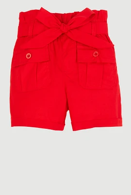 Little Girls Paper Bag Waist Cargo Shorts, Red, Size 5