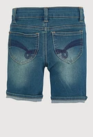 Little Girls Cuffed Bermuda Denim Shorts, Blue,