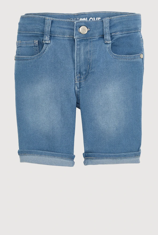 Little Girls Cuffed Bermuda Denim Shorts, Blue,