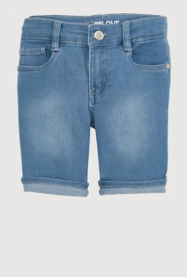 Little Girls Cuffed Bermuda Denim Shorts, Blue,