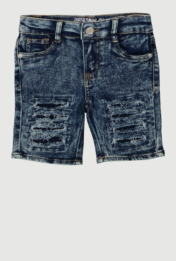 Little Girls Frayed Slashed Bermuda Denim Shorts, Blue, Size 6X