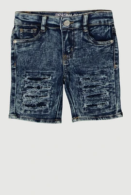 Little Girls Frayed Slashed Bermuda Denim Shorts, Blue, Size 6X