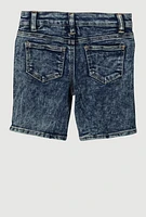 Little Girls Frayed Slashed Bermuda Denim Shorts, Blue, Size 6X