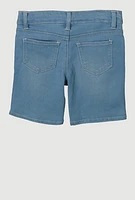 Little Girls Frayed Slashed Bermuda Denim Shorts, Blue, Size 6