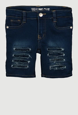 Little Girls Frayed Slashed Bermuda Denim Shorts, Blue, Size 6X