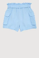 Girls Cargo Pocket Paper Bag Waist Shorts,