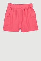Girls Tie Waist Belt Cargo Shorts, Pink,