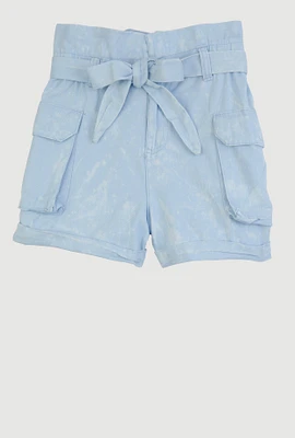 Girls Mineral Wash Paper Bag Waist Cargo Shorts,