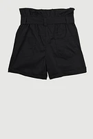 Girls Poplin Paper Bag Waist Cargo Shorts, Black, Size 7-8