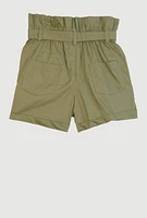 Girls Poplin Paper Bag Waist Cargo Shorts,