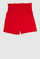 Girls Poplin Paper Bag Waist Cargo Shorts, Red,