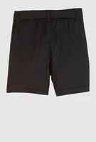 Girls Poplin Tie Waist Belted Cargo Pocket Shorts, Black, Size 7-8