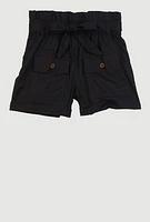 Girls Paper Bag Waist Cargo Shorts, Black, Size 14-16