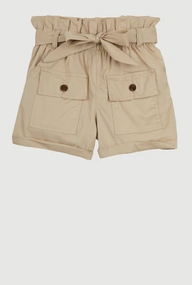 Girls Paper Bag Waist Cargo Shorts,