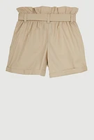 Girls Paper Bag Waist Cargo Shorts, Khaki, Size 12