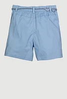 Girls Heart Chain Belted Poplin Cargo Shorts, Pink,