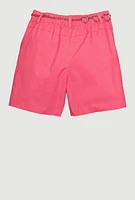Girls Heart Chain Belted Poplin Cargo Shorts, Pink,