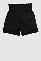 Girls Poplin Tie Waist Belted Cargo Shorts, Black, Size 10