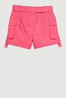 Girls Poplin Tie Waist Belted Cargo Shorts, Pink, Size 10