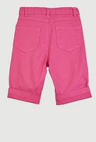 Girls Twill Fixed Cuff Distressed Bermuda Shorts, Pink,
