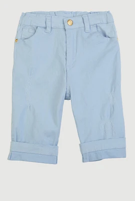 Girls Twill Fixed Cuff Bermuda Shorts, Blue, Size 10