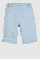 Girls Twill Fixed Cuff Bermuda Shorts, Blue, Size 10