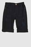 Girls Twill Distressed Detail Bermuda Shorts, Black, Size 10