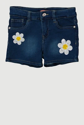 Girls Daisy Sequin Denim Shorts, Blue,