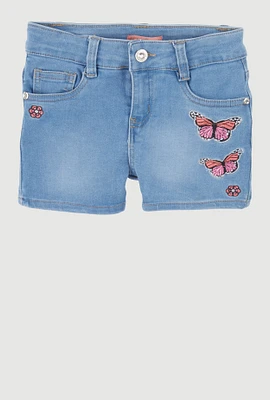 Girls Rhinestone Butterfly Denim Shorts, Blue, Size 14
