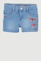 Girls Rhinestone Butterfly Denim Shorts, Blue, Size 14