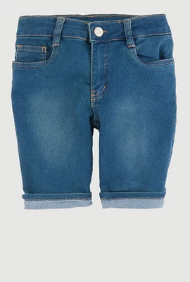 Girls Cuffed Bermuda Denim Shorts, Blue,