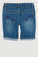 Girls Cuffed Bermuda Denim Shorts, Blue,