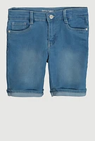 Girls Cuffed Bermuda Denim Shorts, Blue,