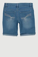 Girls Cuffed Bermuda Denim Shorts, Blue,