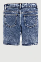 Girls Patch and Repair Distressed Bermuda Shorts, Blue,